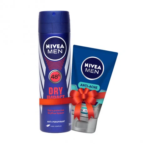 Xịt khử mùi khô thoáng dành cho nam Nivea Men Dry Impact (150ml) + Tặng sữa rửa mặt kiểm soát nhờn & ngừa mụn Nivea Men Anti-Acne (50g)