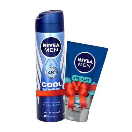 Xịt khử mùi mát lạnh cho nam Nivea Men Cool Kick (150ml) + Tặng sữa rửa mặt kiểm soát nhờn & ngừa mụn Nivea Men Anti-Acne (50g)