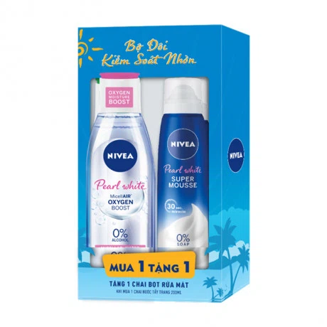 Nước tẩy trang dưỡng sáng da Nivea Pearl White (200ml) + Tặng bọt rửa mặt sáng da Nivea (150ml)