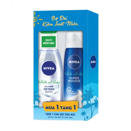 Nước tẩy trang sáng da kiểm soát nhờn Nivea White Oil Clear (200ml) + Tặng bọt rửa mặt Nivea