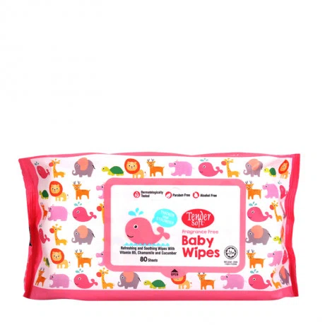 Khăn ướt em bé không mùi hương Tender Soft màu hồng (80 tờ/gói)