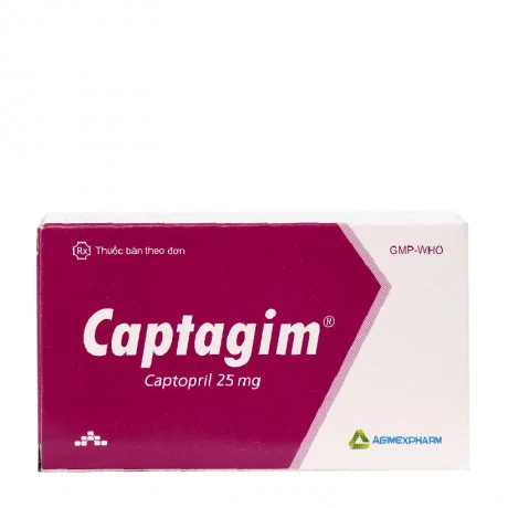 Viên nén Captagim 25mg điều trị tăng huyết áp, suy tim (10 vỉ x 10 viên)