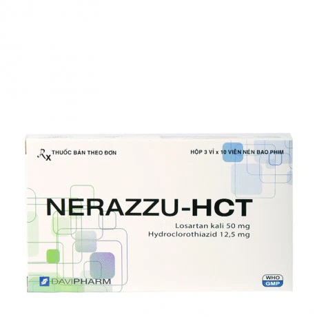 Viên nén Nerazzu HCT 50mg/12.5mg điều trị tăng huyết áp (3 vỉ x 10 viên)