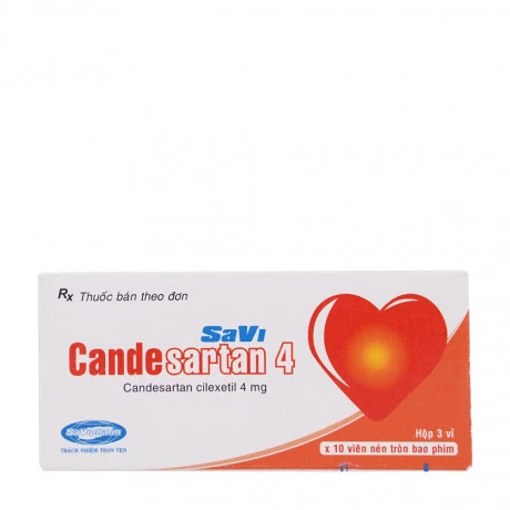 Viên nén bao phim Savi Candesartan 4mg điều trị tăng huyết áp (3 vỉ x 10 viên)