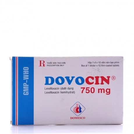 Viên nén bao phim Dovocin 750mg điều trị nhiễm khuẩn (1 vỉ x 10 viên)