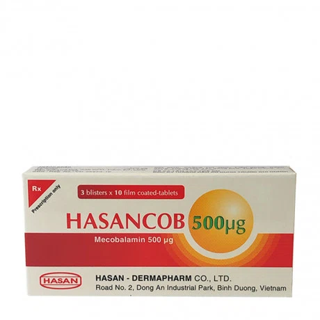 Viên nén Hasabcob 500mcg trị bệnh lý thần kinh ngoại biên, thiếu máu hồng cầu to (3 vỉ x 10 viên)