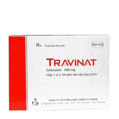 Viên nén bao phim Travinat 500mg điều trị nhiễm khuẩn (1 vỉ x 10 viên)