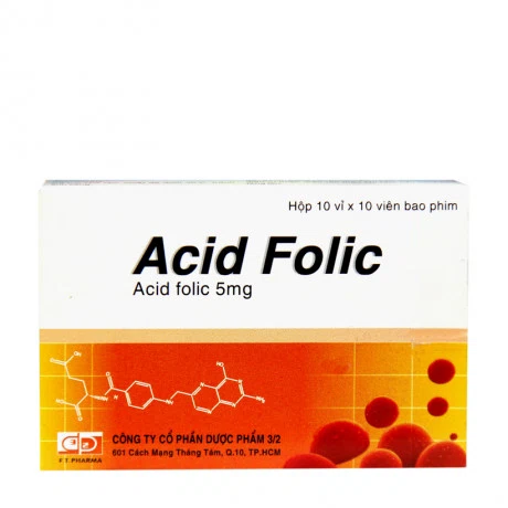 Viên nén Acid Folic 5mg điều trị và phòng tình trạng thiếu acid folic (10 vỉ x 10 viên)