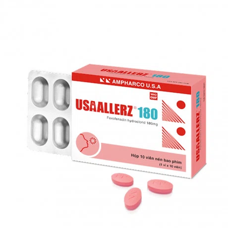 Viên nén bao phim USAAllerz 180mg điều trị triệu chứng dị ứng, mày đay (1 vỉ x 10 viên)