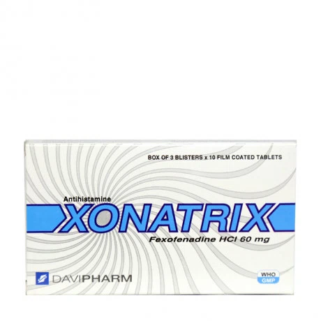 Viên nén bao phim Xonatrix 60mg điều trị viêm mũi dị ứng, mày đay (3 vỉ x 10 viên)