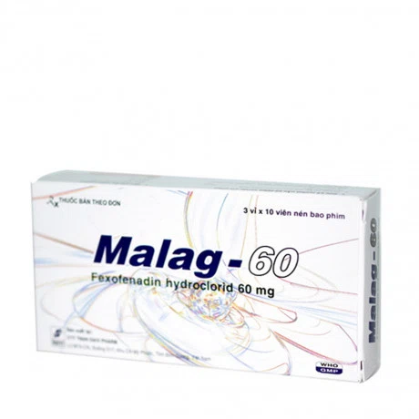 Viên nén bao phim Malag-60 điều trị triệu chứng dị ứng, mày đay (10 vỉ x 10 viên)