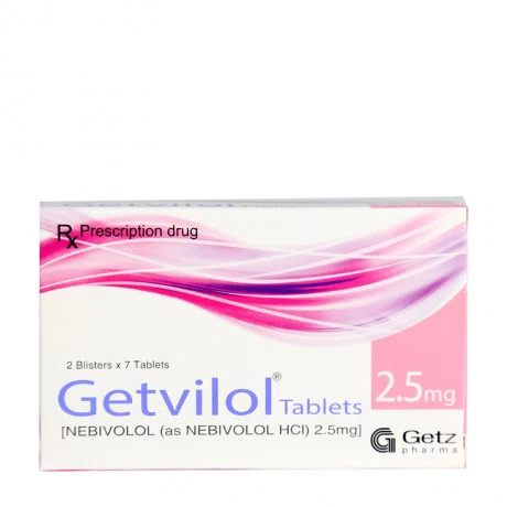 Viên nén Getvilol 2,5mg trị tăng huyết áp vô căn, suy tim mạn tính (2 vỉ x 7 viên)
