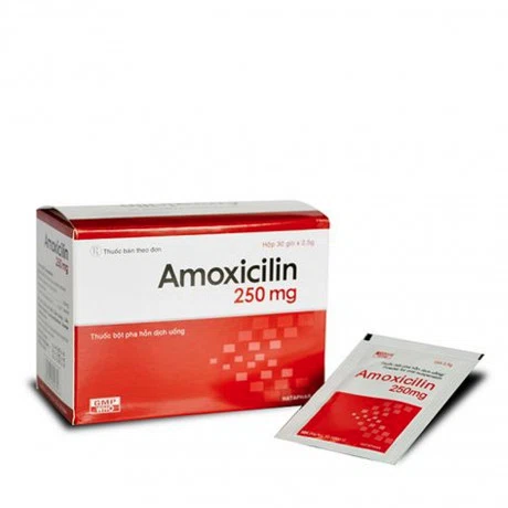 Bột pha hỗn dịch uống Amoxicillin 250mg điều trị nhiễm khuẩn (Hộp 12 gói x 1,4g)