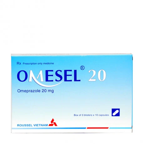Viên nang cứng Omesel 20mg Roussel điều trị viêm loét dạ dày (3 vỉ x 10 viên)