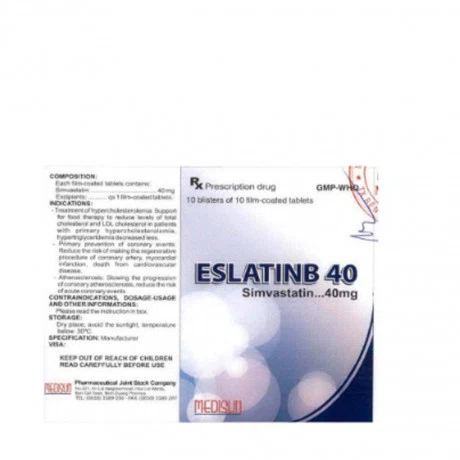 Viên nén bao phim Eslatinb 40mg điều trị rối loạn mỡ máu (10 vỉ x 10 viên)