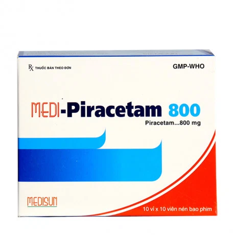 Viên nén Medi-Piracetam 800mg điều trị triệu chứng rối loạn nhận thức, chóng mặt (10 vỉ x 10 viên)