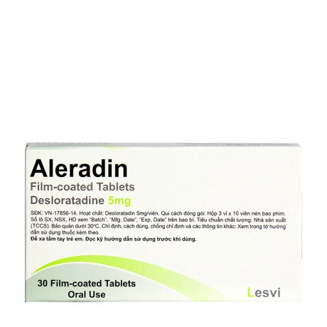Viên nén bao phim Aleradin 5mg điều trị triệu chứng dị ứng, mày đay (3 vỉ x 10 viên)