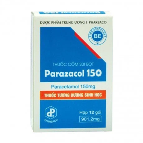 Cốm sủi bọt Parazacol 150mg Pharbaco dùng trong các trường hợp đau từ nhẹ đến vừa (hộp 12 gói)