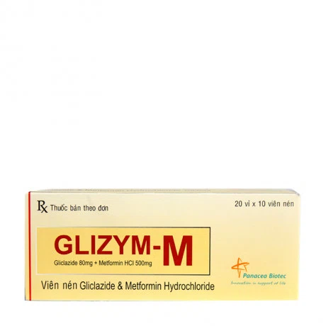 Viên nén Glizym-M điều trị đái tháo đường không phụ thuộc insulin (type 2) (20 vỉ x 10 viên)