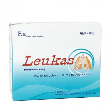 Thuốc bột uống Leukas 4mg dự phòng và điều trị hen phế quản mạn tính, viêm mũi dị ứng (hộp 30 gói)