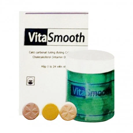 Viên nhai Vitasmooth 600mg/400UI bổ sung calci, D3, phòng và trị loãng xương (chai 24 viên)