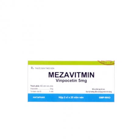 Thuốc điều trị thần kinh do rối loạn mạch máu não Mezavitmin 5mg Hà Tây (25 viên x 2 vỉ/hộp)