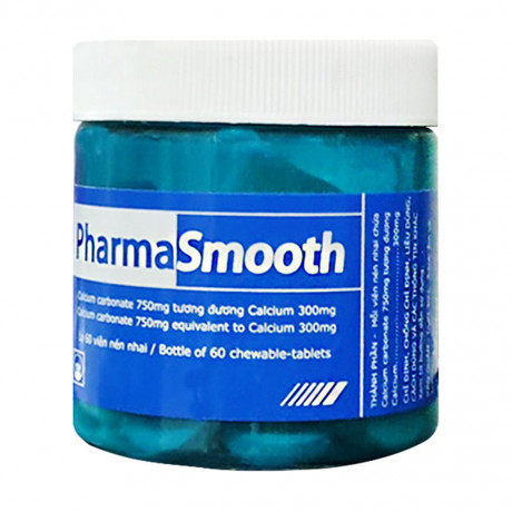 Viên nhai Pharmasmooth 750mg Pymepharco bổ sung calci, giảm ợ nóng, rối loạn tiêu hóa (chai 60 viên)
