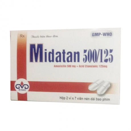 Midatan 500/125 (Hộp 2 vỉ x 7 viên)