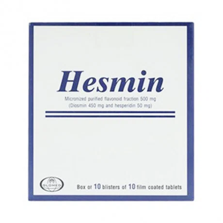 Viên nén bao phim Hesmin Glomed điều trị trĩ cấp, suy tĩnh mạch-mạch bạch huyết (10 vỉ x 10 viên)