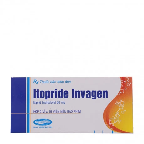 Viên nén Itopride invagen 50mg Savipharm trị đầy hơi, chướng bụng, ợ nóng, buồn nôn (2 vỉ x 10 viên)
