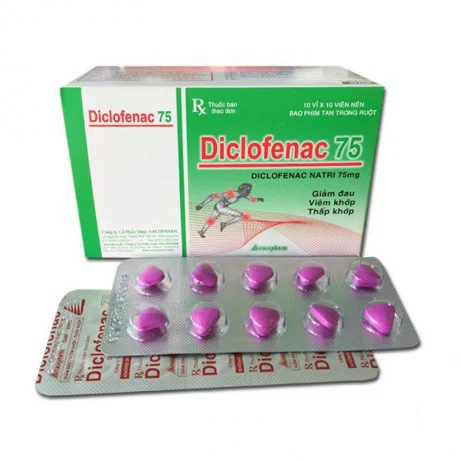 Viên bao tan ở ruột Diclofenac 75mg Vacopharm trị viêm và giảm đau khớp (10 vỉ x 10 viên)