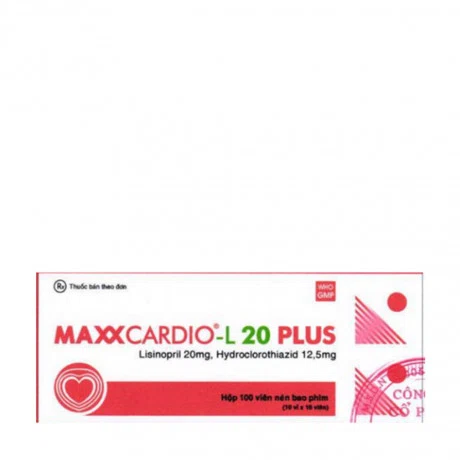 Viên nén bao phim Maxxcardio-L 20 Plus Ampharco điều trị tăng huyết áp (3 vỉ x 10 viên)