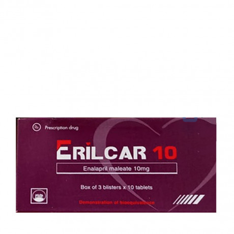 Viên nén Erilcar 10 Pymepharco điều trị tăng huyết áp, suy tim (3 vỉ x 10 viên)