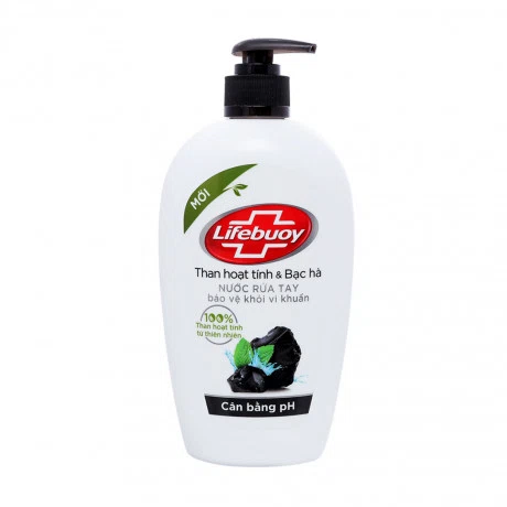 Nước rửa tay than hoạt tính và bạc hà Lifebuoy (Chai 450g)