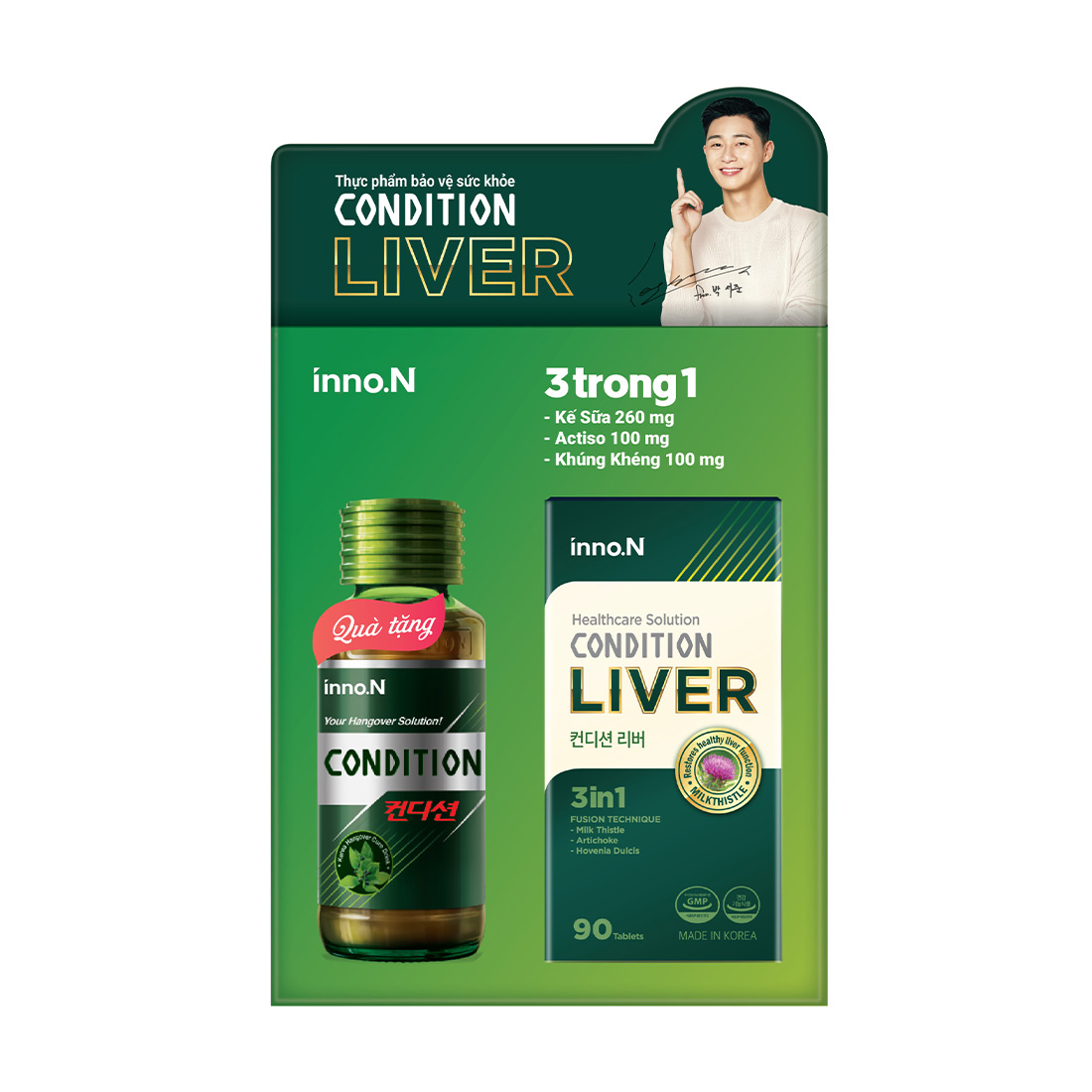 Viên uống giải độc, tăng cường chức năng gan Inno.N Condition Liver (90 viên) + Tặng 1 Nước giải rượu Condition (75ml)