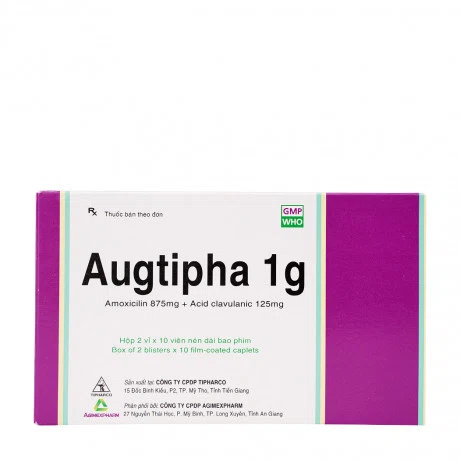 Viên nén bao phim Augtipha 1g kháng sinh điều trị nhiễm khuẩn (2 vỉ x 10 viên)