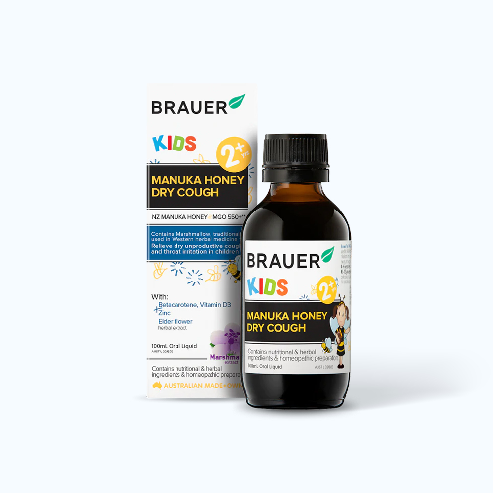 BRAUER Kids Manuka Honey Dry Cough Dieu Tri Ho Khan Cho Tre Em 2+ (Chai 100ml)