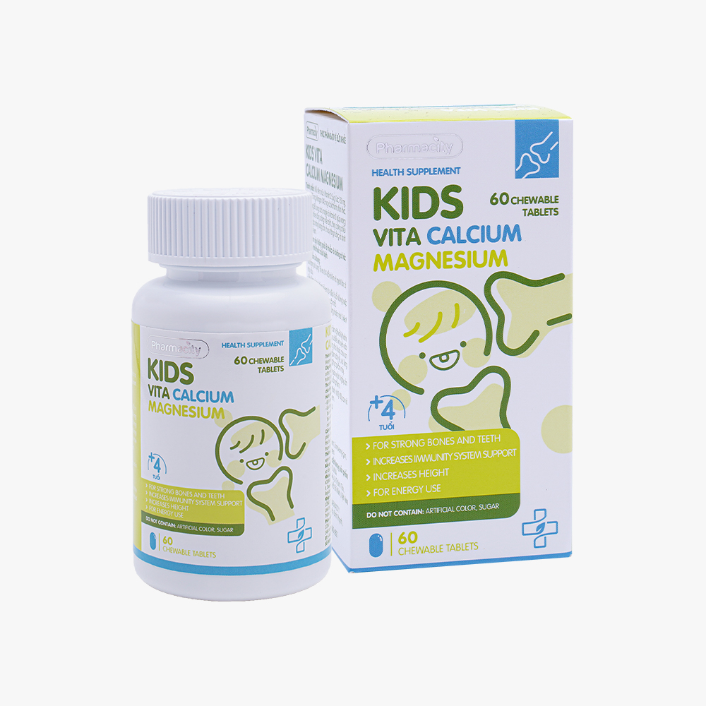 Viên nhai hỗ trợ bổ sung calci, magie và vitamin D Kids Calcium Magnesium Pharmacity (Hộp 60 viên)