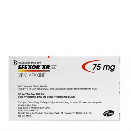 Viên giải phóng có kiểm soát Efexor XR 75mg trị trầm cảm nặng và rối loạn lo âu (2 vỉ x 14 viên)