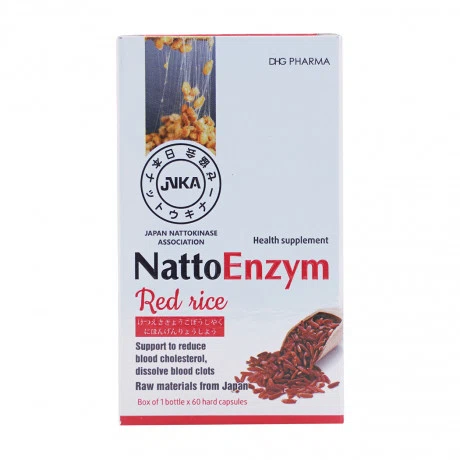 Viên uống DHG Nattoenzym Red Rice hỗ trợ giảm cholesterol, giảm nguy cơ tắc mạch, đột quỵ (Hộp 60 viên)