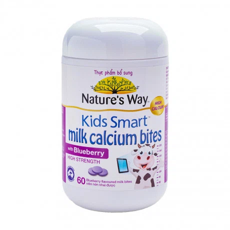 Viên nhai Nature'S Way Kids Smart Milk Calcium Bites Blueberry (Chai 60 viên)