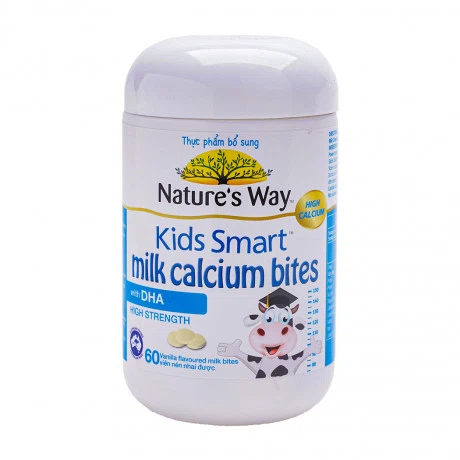 Viên nhai Nature'S Way Kids Smart Milk Calcium Bites DHA (Chai 60 viên)