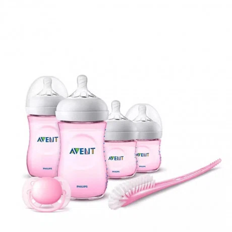 Bộ bình sữa, ty ngậm thiết kế tự nhiên màu hồng Philips Avent