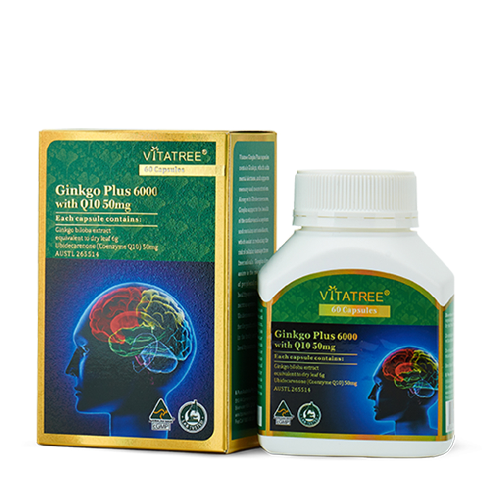 Thực phẩm chức năng Tăng tuần hoàn não Vitatree Ginkgo Plus 6000 With Q10 50mg (hộp 60 viên)