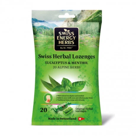 Kẹo ngậm thảo dược Swiss Energy Herbs khuynh diệp và bạc hà làm dịu họng, ngăn ngừa cơn ho (55g)