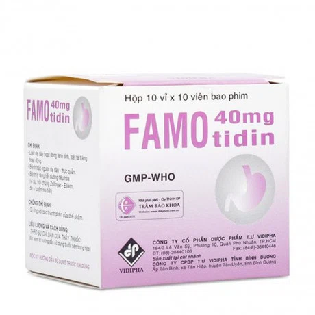 Viên nén bao phim Famotidine điều trị viêm loét dạ dày (10 vỉ x 10 viên)