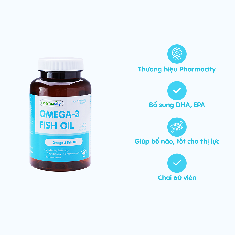 Viên uống Pharmacity Omega-3 Fish Oil  giúp bổ não, tốt cho thị lực, hỗ trợ giảm mỡ máu (60 viên)