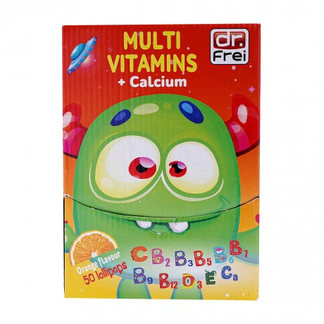 Kẹo mút vị cam bổ sung Multi Vitamins + Calcium Dr. Frei (Hộp 50 cây)