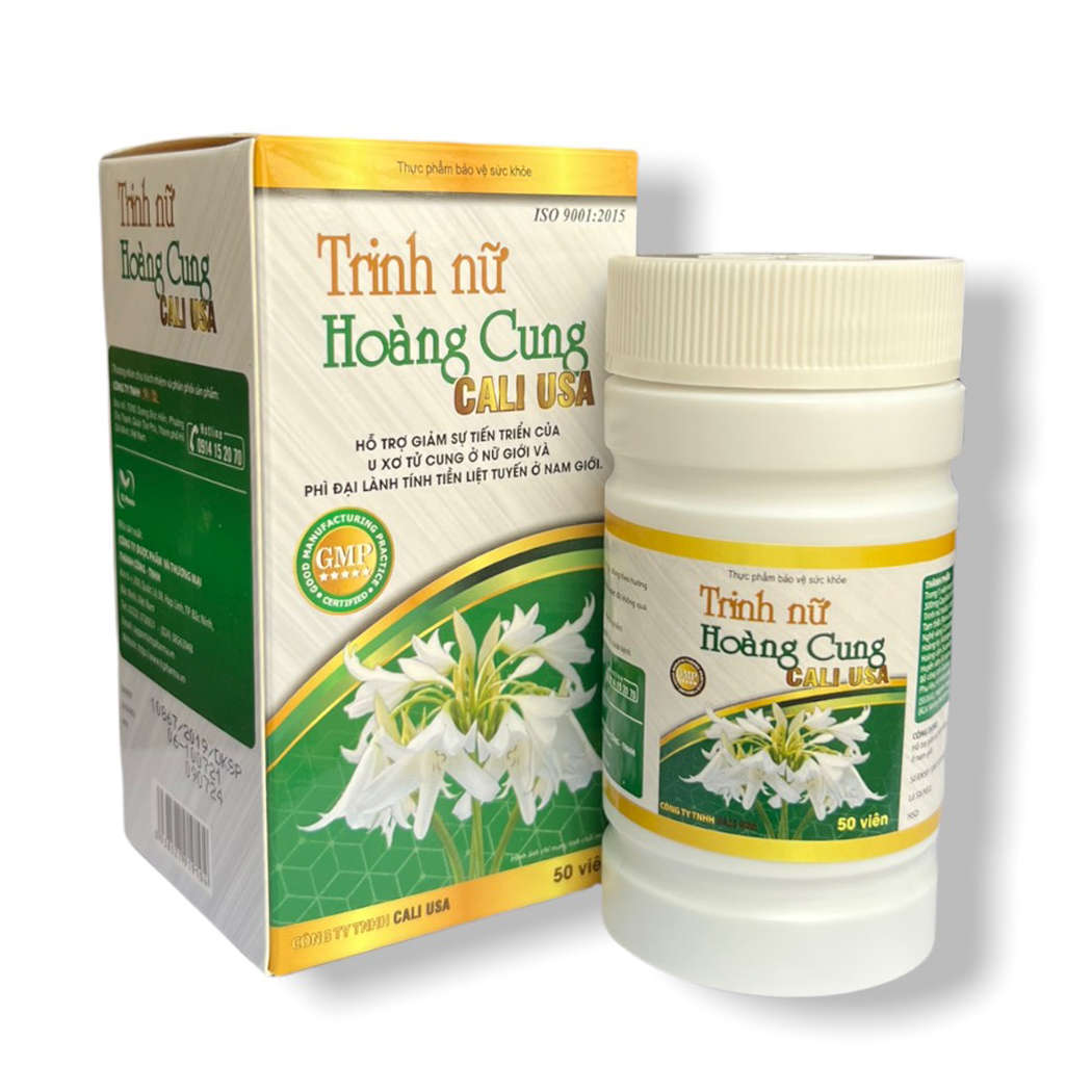 Thực phẩm bảo vệ sức khỏe hỗ trợ giảm u xơ tử cung phì đại tuyến tiền liệt Cali USA Trinh Nữ Hoàng Cung (Hộp 50 viên)