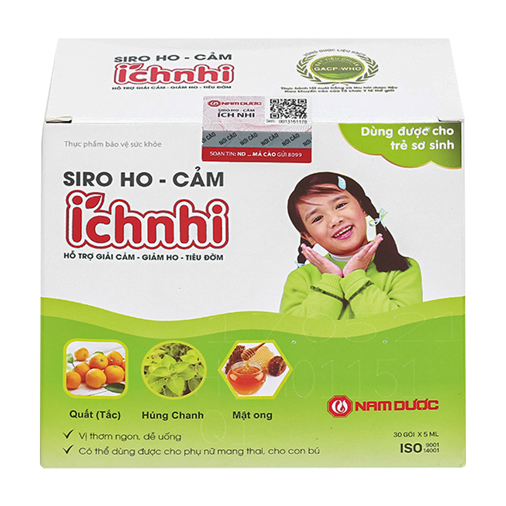 Siro Nam Dược Ích Nhi hỗ trợ giải cảm, giảm ho, tiêu đờm (Hộp 30 Gói x 5ml)